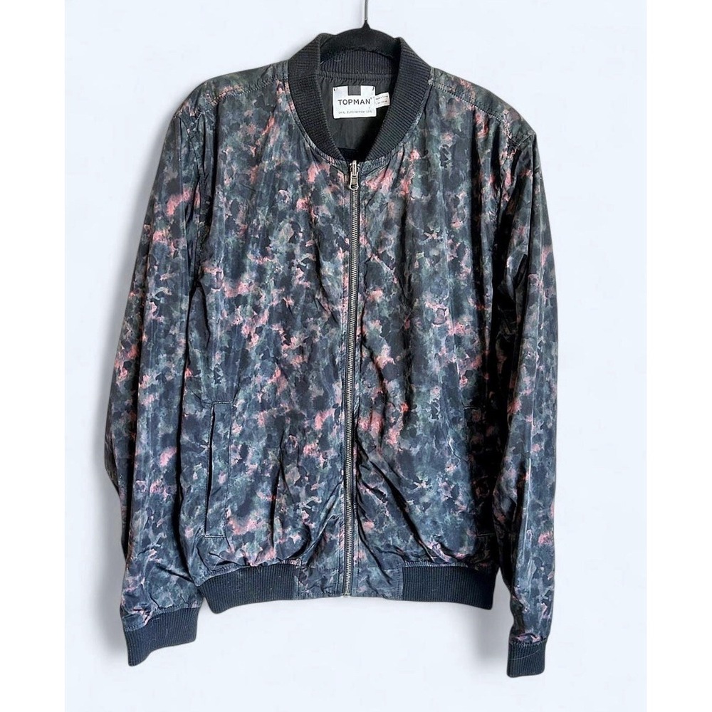 Topman Men's XL Gray/Pink Camo Bomber Jacket Full Zip Pockets